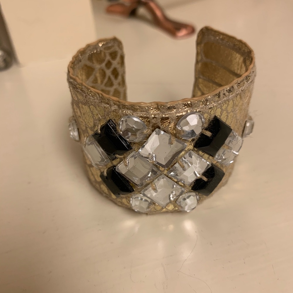 Metallic Leather/Rhinestone Cuff Bracelet